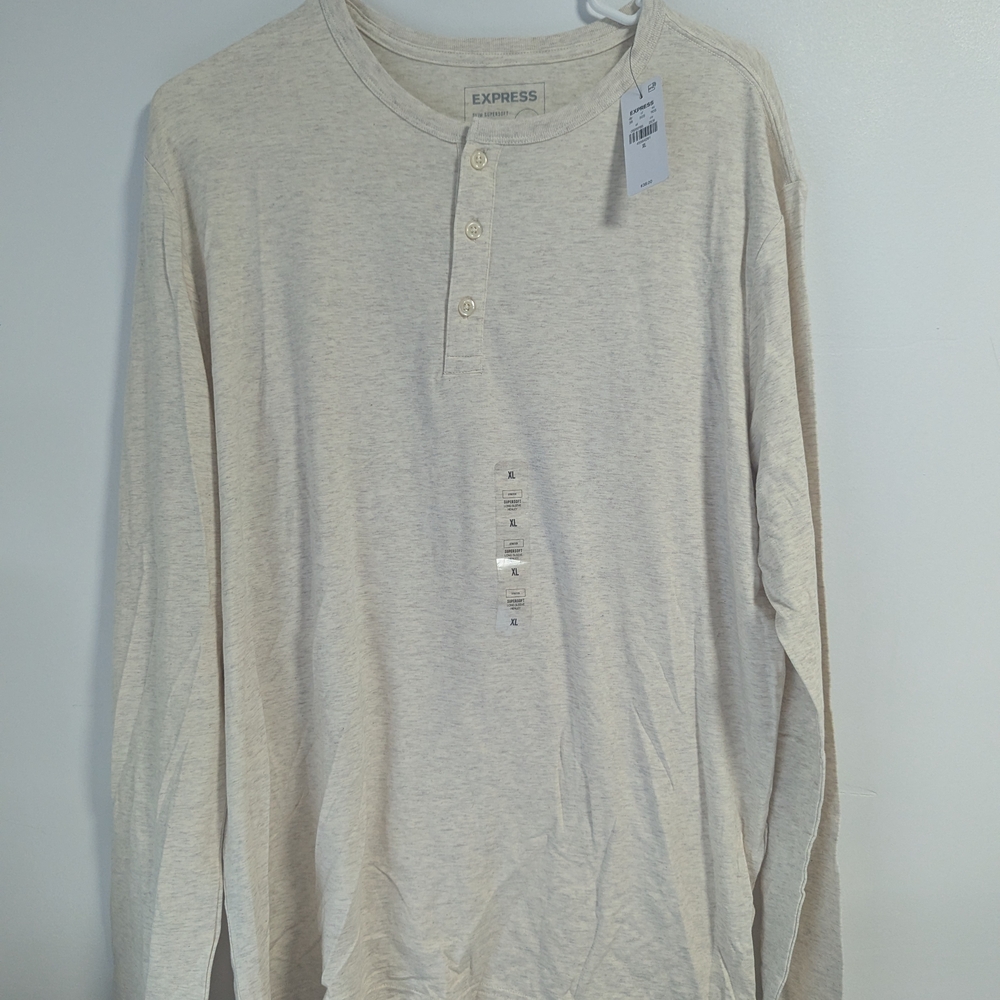 Express Men's Cream Henley Shirt